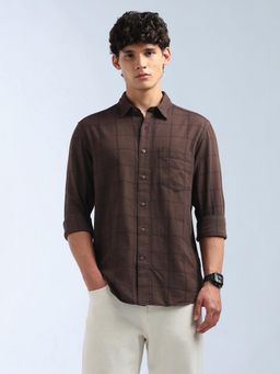Flying Machine - Men Brown Cotton Checks Shirt