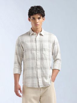 Flying Machine - Men White Cotton Checks Shirt