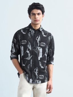 Flying Machine - Men Black Rayon Abstract Shirt