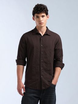 Flying Machine - Men Brown Cotton Stripes Shirt