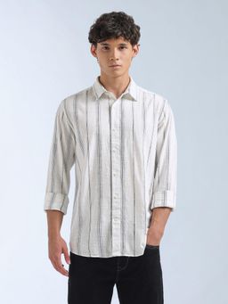 Flying Machine - Men White Cotton Stripes Shirt