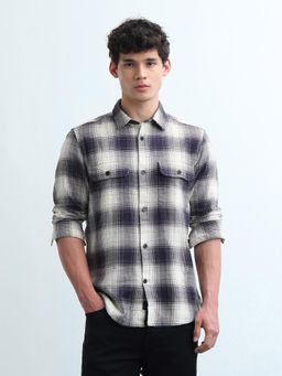 Flying Machine - Men Blue Cotton Checks Shirt