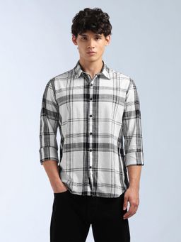 Flying Machine - Men White Cotton Checks Shirt