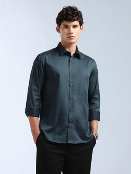 Flying Machine - Men Green Cotton Solid Shirt