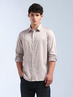 Flying Machine - Men Beige Cotton Solid Shirt