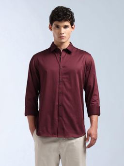 Flying Machine - Men Red Cotton Solid Shirt