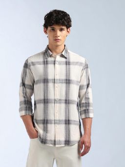Flying Machine - Men White Cotton Checks Shirt