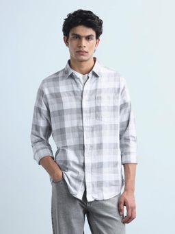 Flying Machine - Men Grey Cotton Checks Shirt