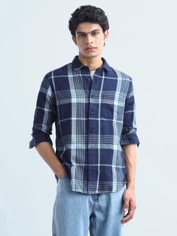 Flying Machine - Men Blue Cotton Checks Shirt