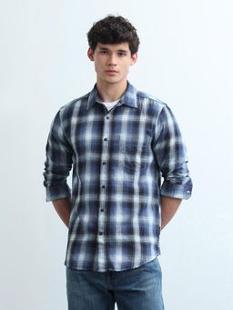 Flying Machine - Men Blue Cotton Checks Shirt
