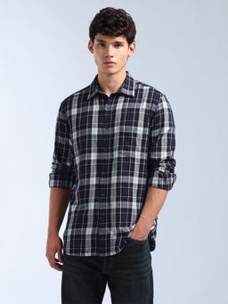 Flying Machine - Men Blue Cotton Checks Shirt