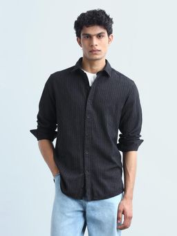 Flying Machine - Men Black Cotton Stripes Shirt