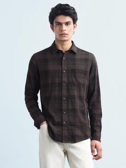Flying Machine - Men Brown Cotton Checks Shirt