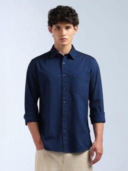 Flying Machine - Men Blue Cotton Solid Shirt