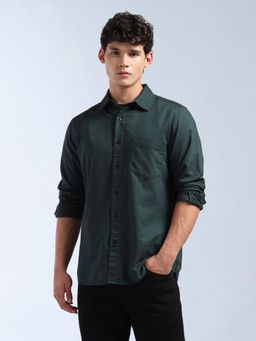 Flying Machine - Men Green Cotton Solid Shirt