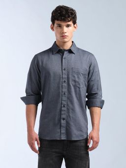 Flying Machine - Men Grey Cotton Solid Shirt