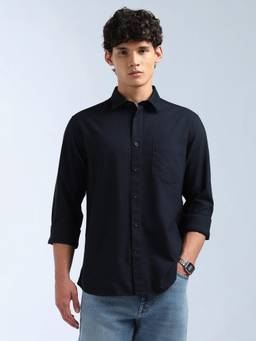 Flying Machine - Men Blue Cotton Solid Shirt
