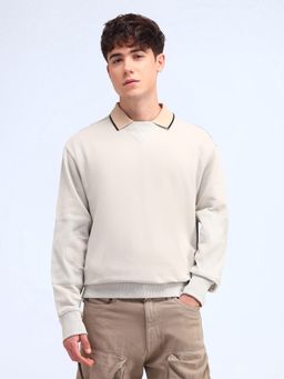 Flying Machine - Cream Solid Regular Fit Sweatshirt