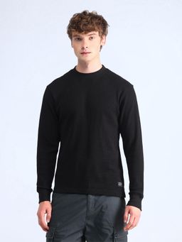 Flying Machine - Black Textured Crew Neck Sweatshirt