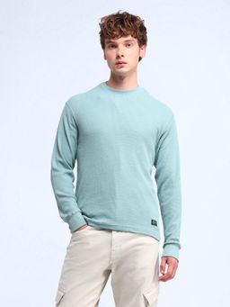 Flying Machine - Blue Textured Crew Neck Sweatshirt