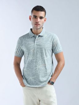 Flying Machine - Green Floral Printed Digitopia Polo T-Shirt