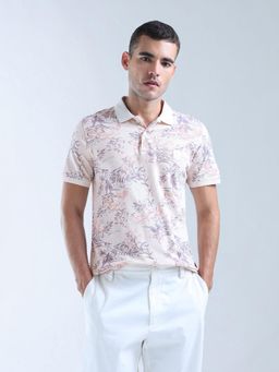 Flying Machine - Peach Floral Printed Essentials Polo T-Shirt