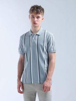 Flying Machine - Blue Vertical Striped Digitopia Polo T-Shirt