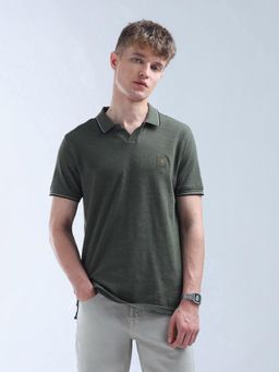 Flying Machine - Green Textured Color Of Home Polo T-Shirt