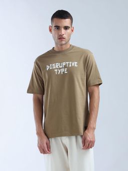Flying Machine - Brown Typographic Printed Relaxed Fit T-Shirt