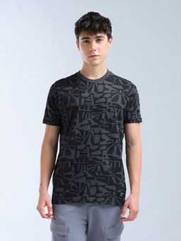 Flying Machine - Grey Regular Fit Geometric Printed T-Shirt