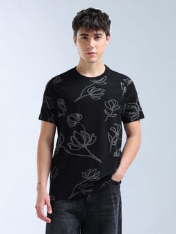 Flying Machine - Black Regular Fit All-Over Printed T-Shirt