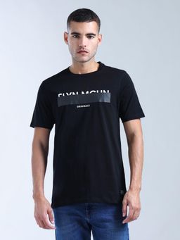 Flying Machine - Black Brand Printed Pure Cotton T-Shirt