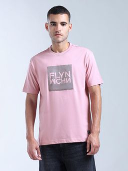 Flying Machine - Pink Brand Printed Relaxed Fit T-Shirt