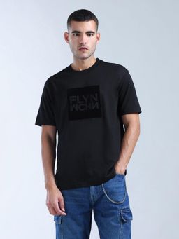 Flying Machine - Black Brand Printed Pure Cotton T-Shirt