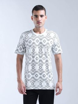 Flying Machine - White Geometric Essentials T-Shirt