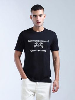 Flying Machine - Black Pure Cotton Regular Fit T-Shirt