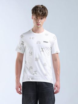 Flying Machine - White Regular Fit All Over Printed T-Shirt