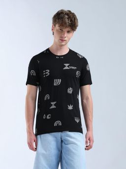 Flying Machine - Black Regular Fit All Over Printed T-Shirt