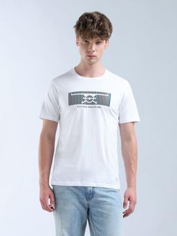Flying Machine - White Regular Fit Brand Printed T-Shirt