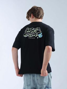 Flying Machine - Black Graphic Printed Oversized Fit T-Shirt