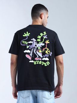 Flying Machine - Black Pure Cotton Relaxed Fit T-Shirt