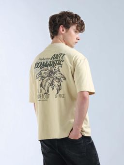 Flying Machine - Beige Graphic Printed Oversized Fit T-Shirt