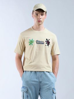 Flying Machine - Beige Appliqued Pattern Color Of Home T-Shirt