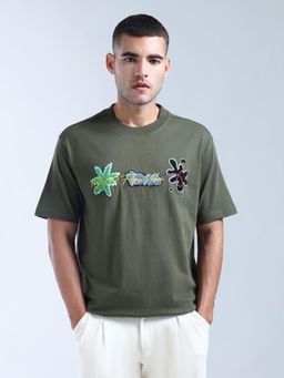 Flying Machine - Green Brand Appliqued Pure Cotton T-Shirt