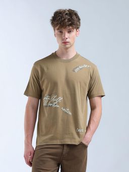 Flying Machine - Brown Relaxed Fit Typographic Printed T-Shirt