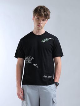 Flying Machine - Black Relaxed Fit Typography Printed T-Shirt