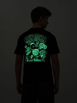 Flying Machine - Black Glow In The Dark Relaxed Fit T-Shirt