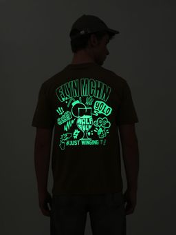 Flying Machine - Brown Glow In The Dark Relaxed Fit T-Shirt
