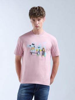 Flying Machine - Pink Relaxed Fit Graphic Printed T-Shirt