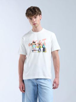 Flying Machine - White Relaxed Fit Graphic Printed T-Shirt
